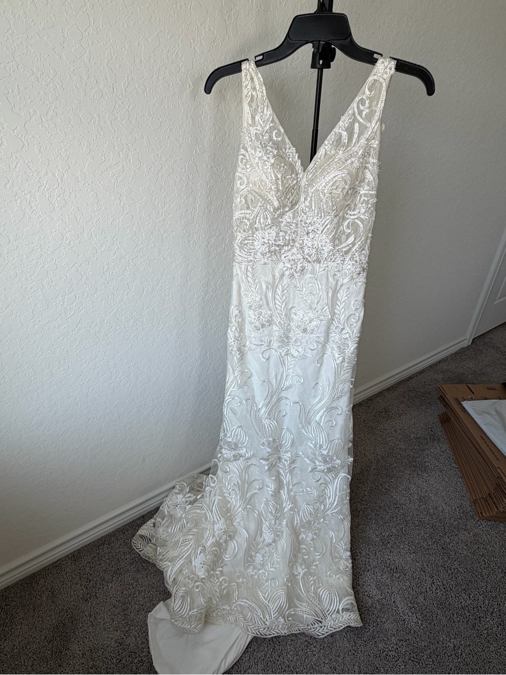 Embroidered V-Neck Wedding Gown in Ivory